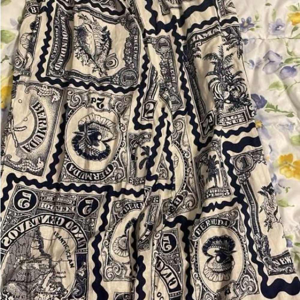 Nicole Miller navy blue and White Graphic wide leg pants